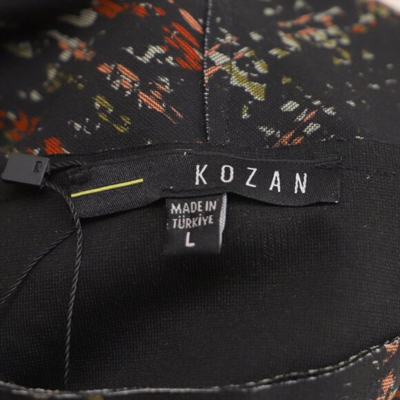 NWT KOZAN Overlapping Asymmetric Hem Mock Neck Abstract Tunic Top Size L - Picture 7 of 10